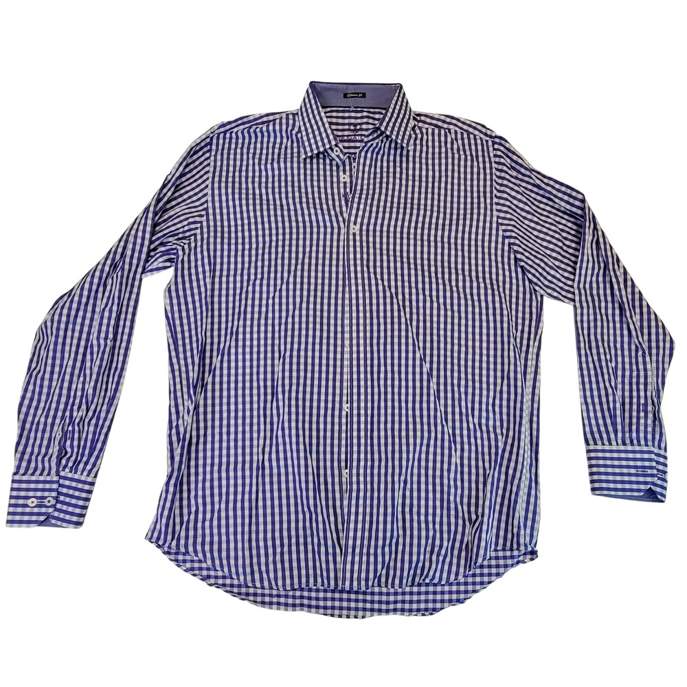 Bugatchi Uomo Classic Fit Purple Gingham Check Long Sleeve Button Down Shirt